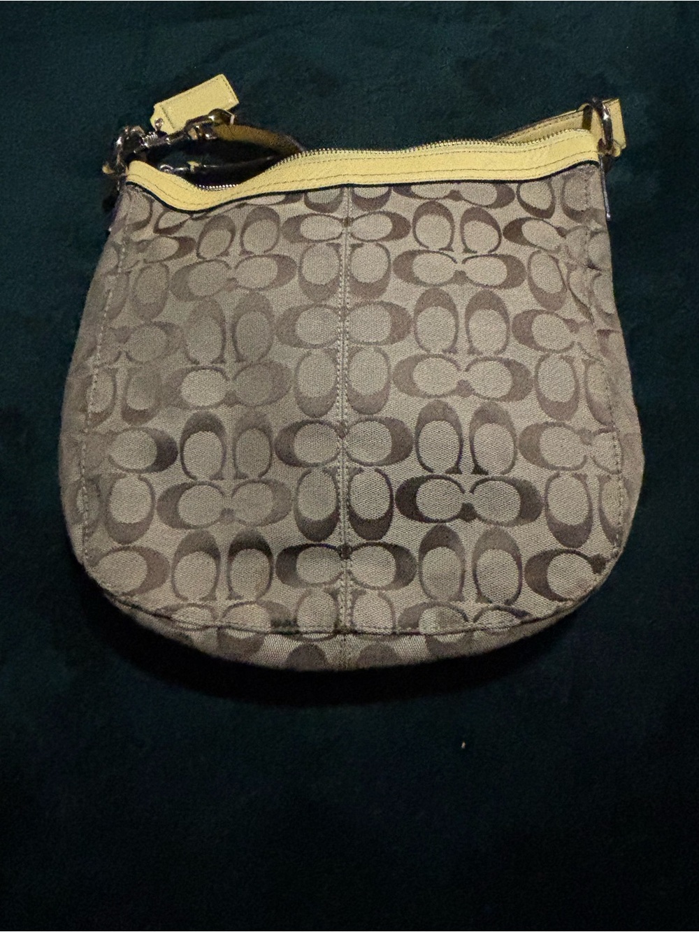 Coach Signature Brown & Tan Canvas Shoulder Bag with Leather Yellow Trim - Picture 7 of 7